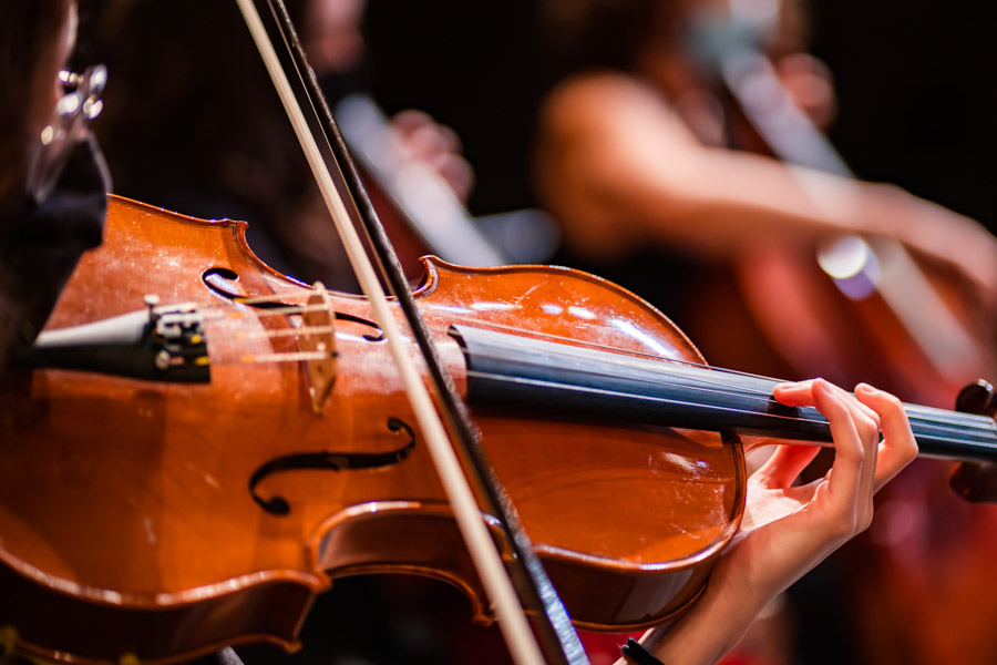 A musician plays the violin during a concert.