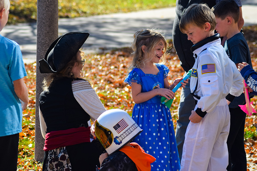 Children wearing Halloween costumes on the WSU campus