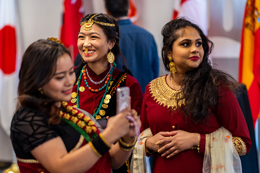 WSU international students wearing traditional clothing