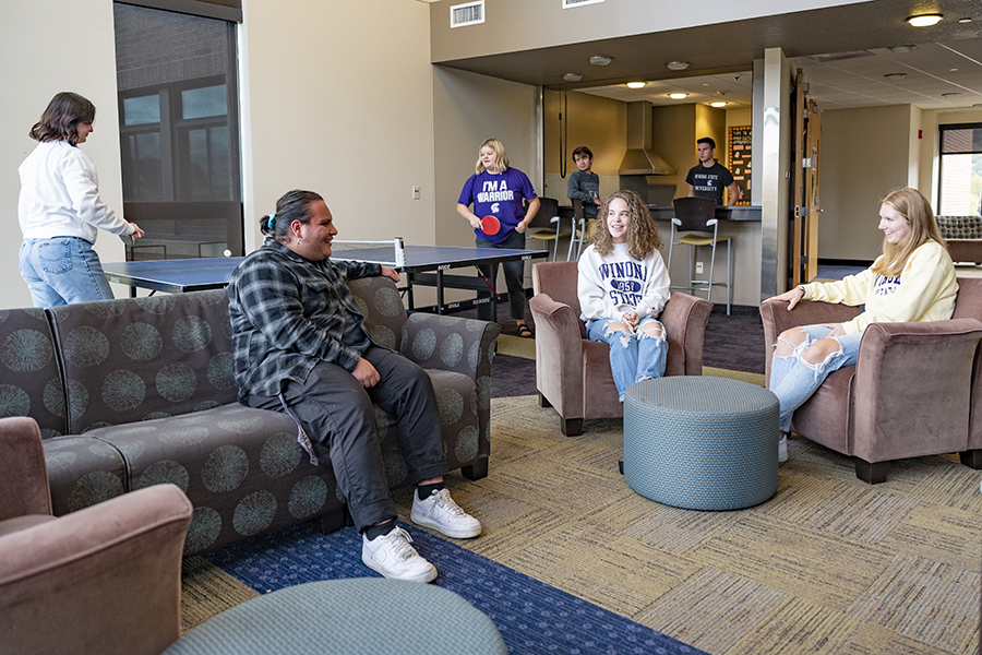 WSU students gathered in a residence hall community space