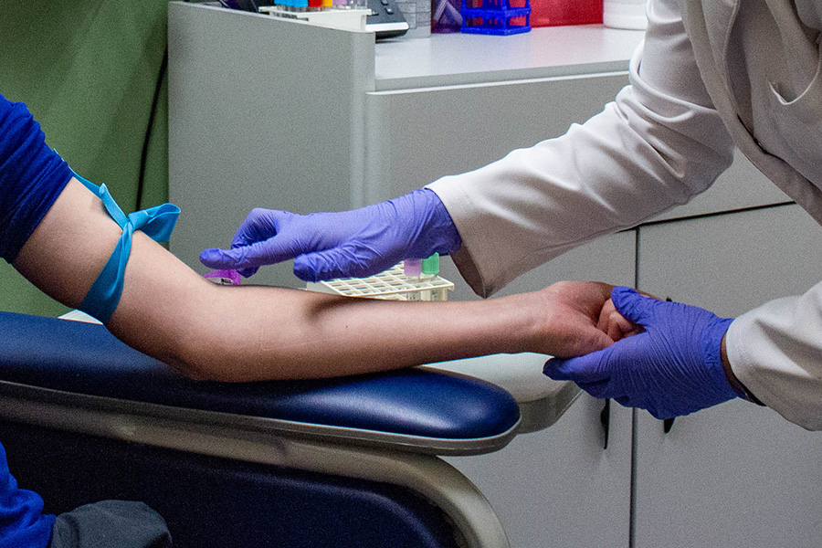 WSU student getting a medical procedure done at the campus clinic.