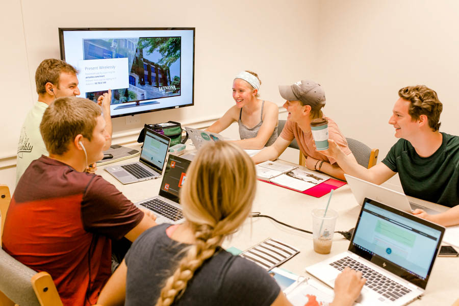 Students in the Darrell W. Krueger Library