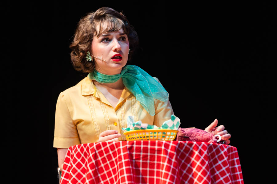 WSU student performing a diner scene in Grease.