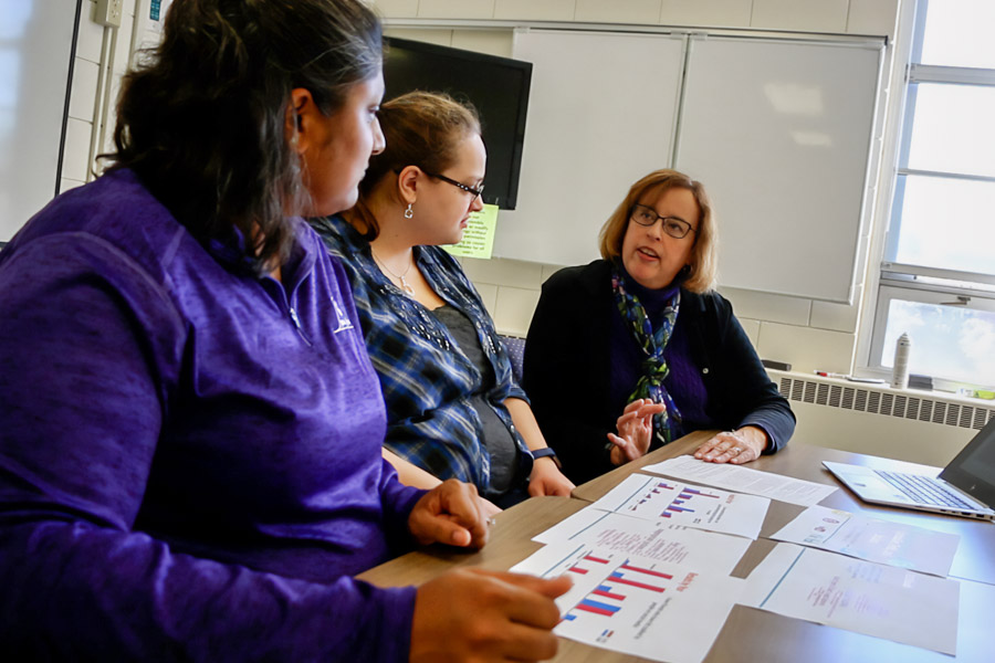 Three research faculty mentors discussing a project.