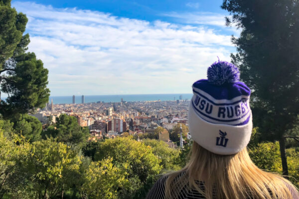 A WSU student takes in a view of large city while on a study abroad program.