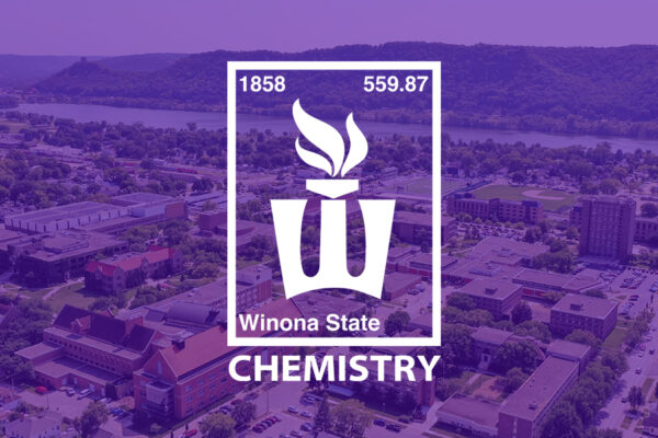 A graphic that mimics a entry on the periodic table of elements with WSU logo and stats for the Chemistry Department for a video thumbnail.