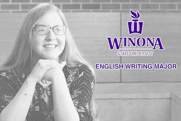 A graphic of a WSU student for a video about the English Writing Program.