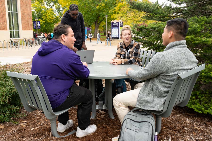 WSU students sitting outside