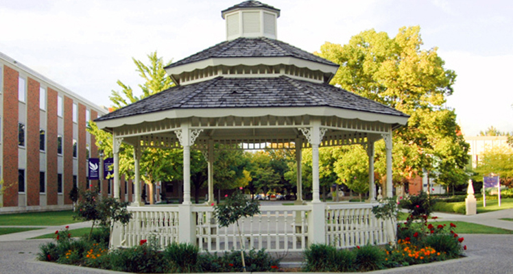 Winona State campus featuring the gazebo in summer