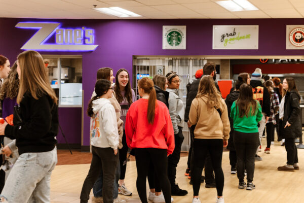 Students gather and get a meal in Zane's Food Court on WSU campus.