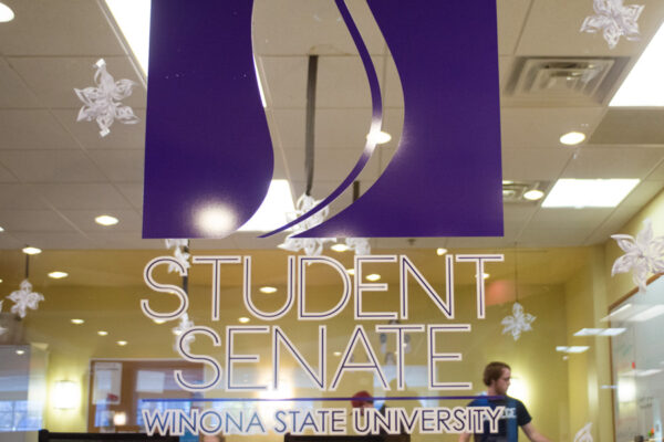 The signage on the WSU Student Senate Office window.