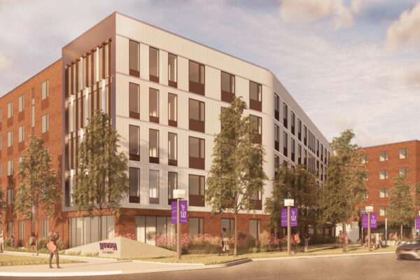 An architectural rendering of the new Foundation Hall residence hall that is under construction at Winona State.