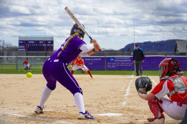 An athlete prepares to hit the ball during a softball game at the WSU softball field.