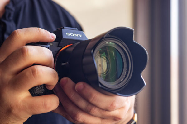 A person holds a camera ready to take a photo.