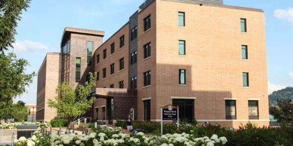 An exterior view of Kirkland-Haake Hall on the WSU campus in Winona.