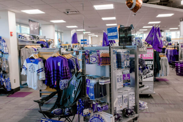 A display of WSU merchandise in the WSU Bookstore.