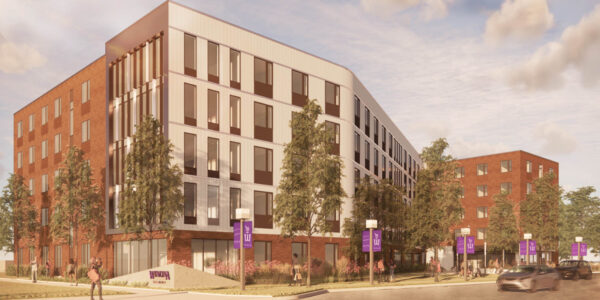 An architectural rendering of the new Foundation Hall residence hall that is under construction at Winona State.